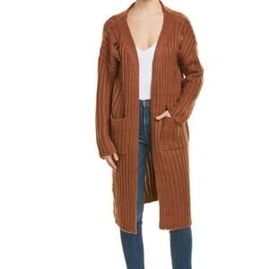 Sage the Label Distressed Long Chunky Knit Cardigan Sweater Small Neutral Grunge